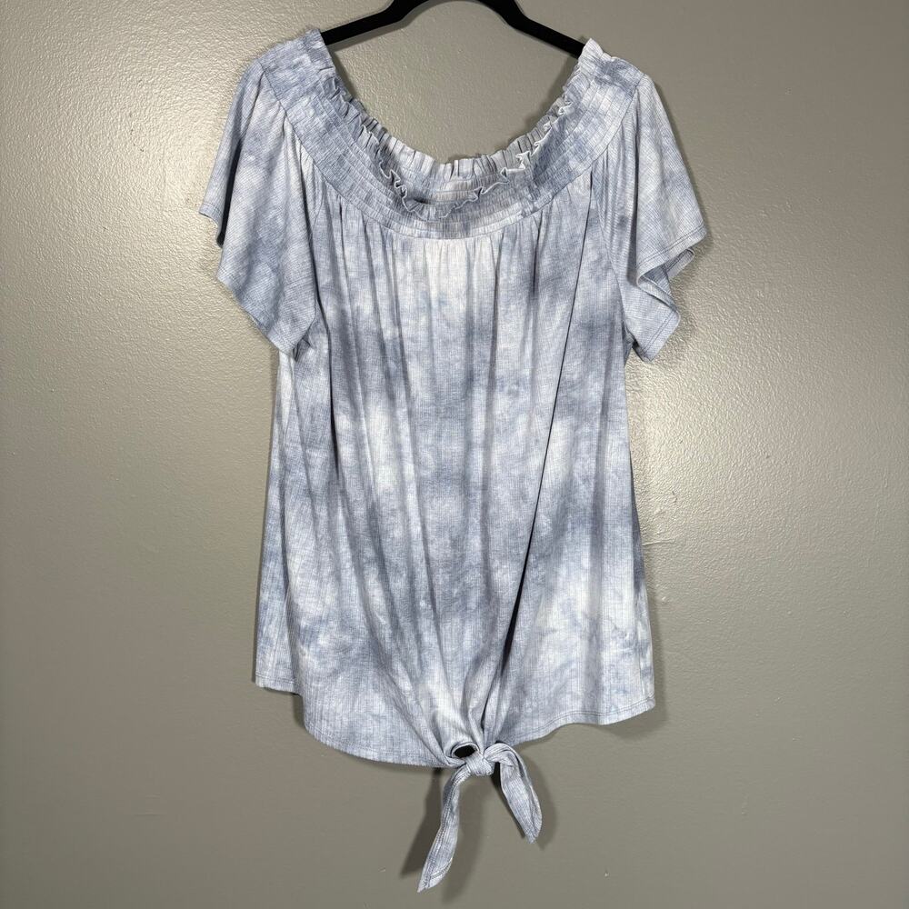 Lane Bryant Blue Tie Dye Off The Shoulder Boho Top - 14/16 - Women's Plus Size